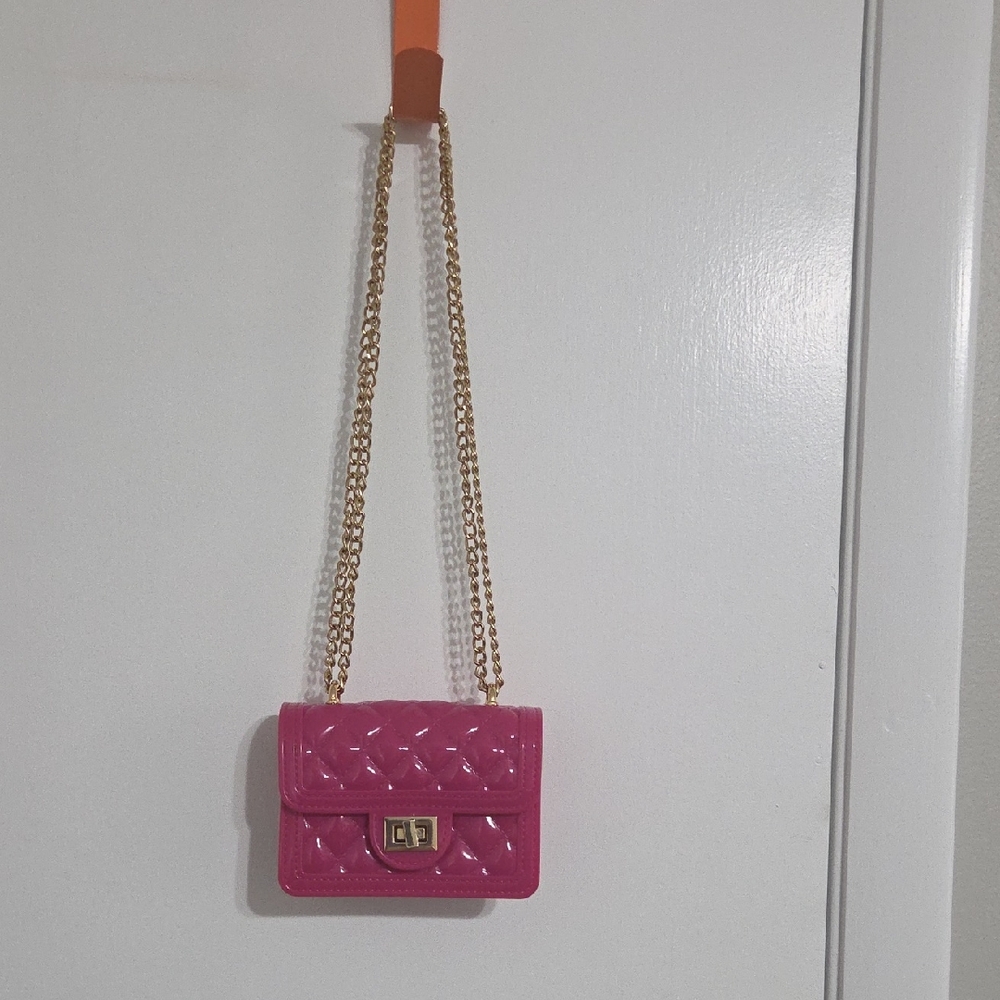 00Chic Pink Quilted Jelly Mini Bag With Gold Chain Can Be Converted